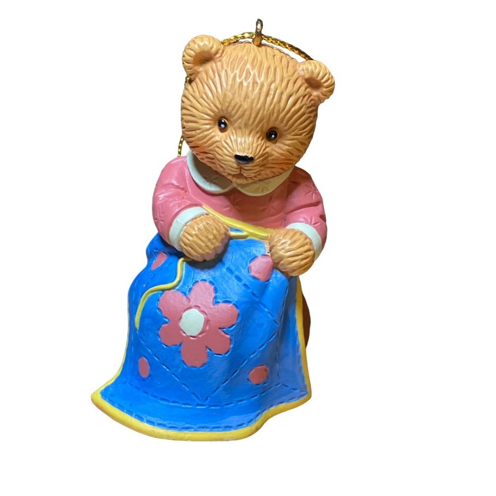 Avon 1996 Hobby Bear Ornament --Mama/ Grandma Bear Sewing